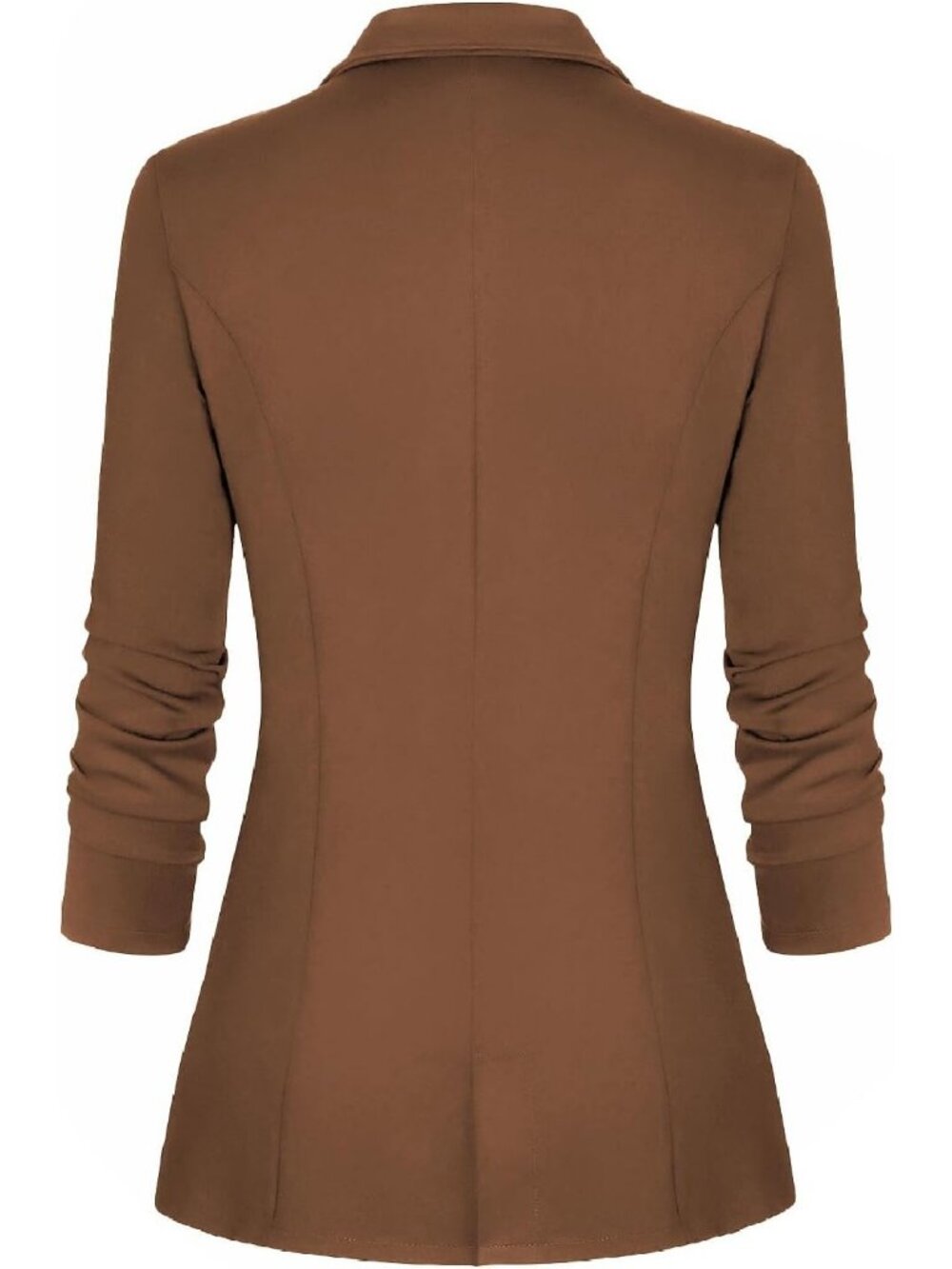 Women's Dark Brown Stretch Long Sleeve Single Button Gold Zipper Pockets Jacket - Picture 2 of 6